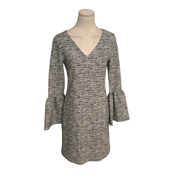 Banana Republic Gray Tweed Bell Sleeve Mini Shift Dress Sz XS Work Party Holiday - Picture 6 of 11